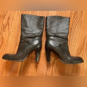 Nine West Black Soft Leather Calf Heel Boots Side Zipper 6.5
